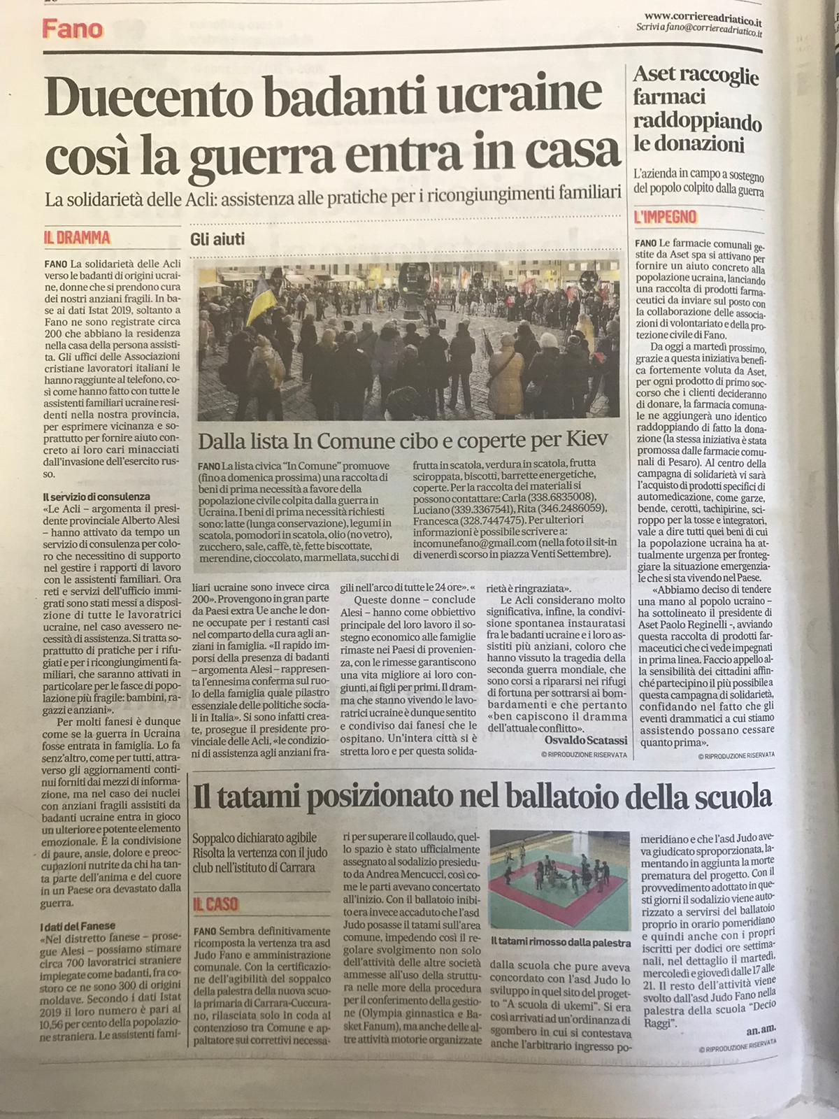 Corriere Adriatico 4 marzo 2022